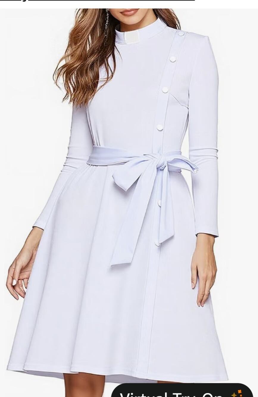 FAD 4 U Womens Elegant Church Clergy Maxi with Tab Collar Belt 3Xl - NEW